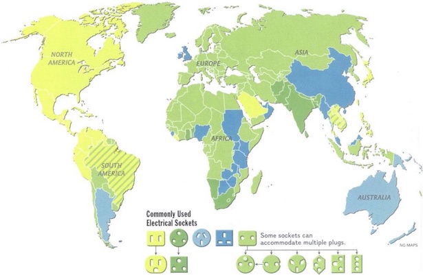Мировая карта использования различных разеток